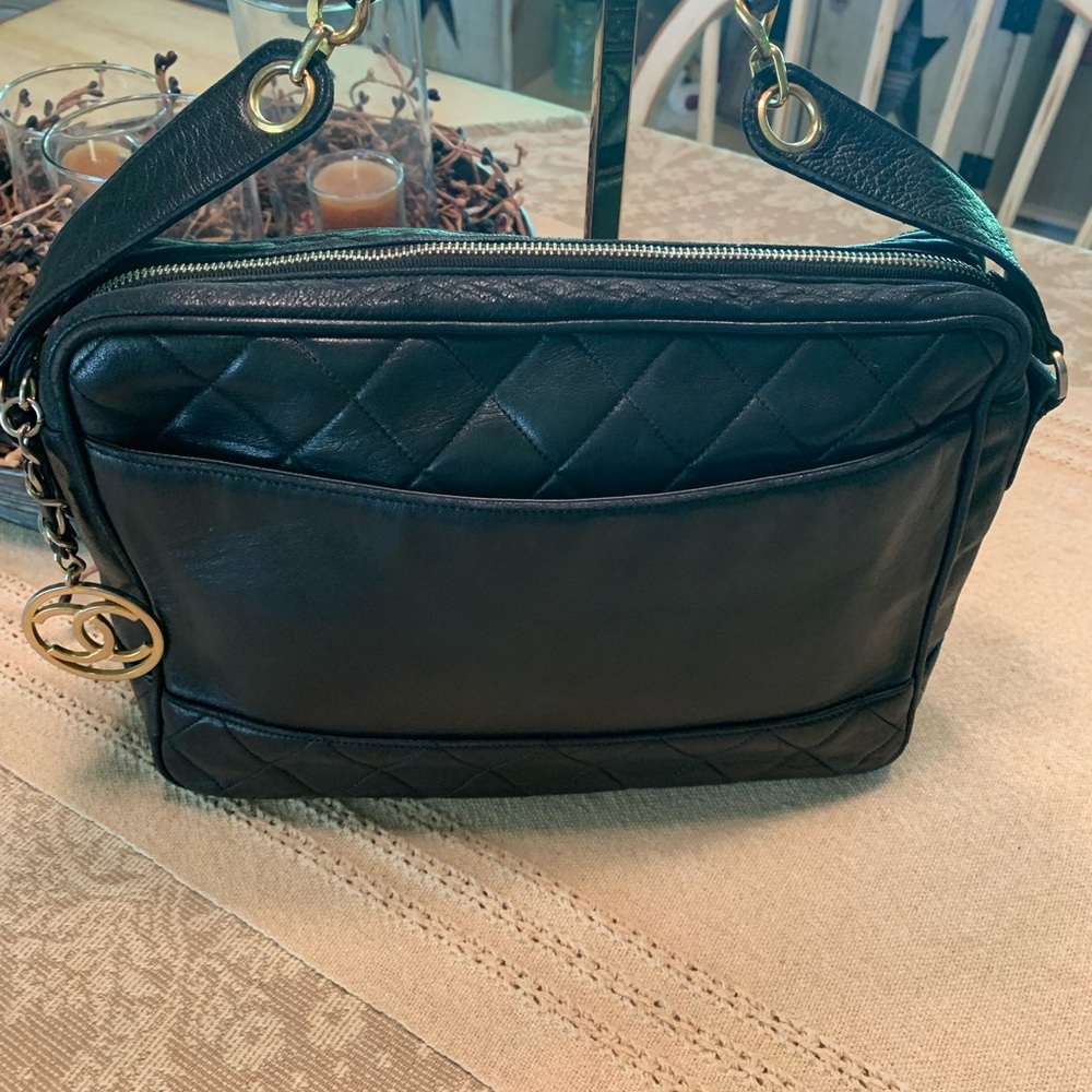 Chanel lamb skin black bag